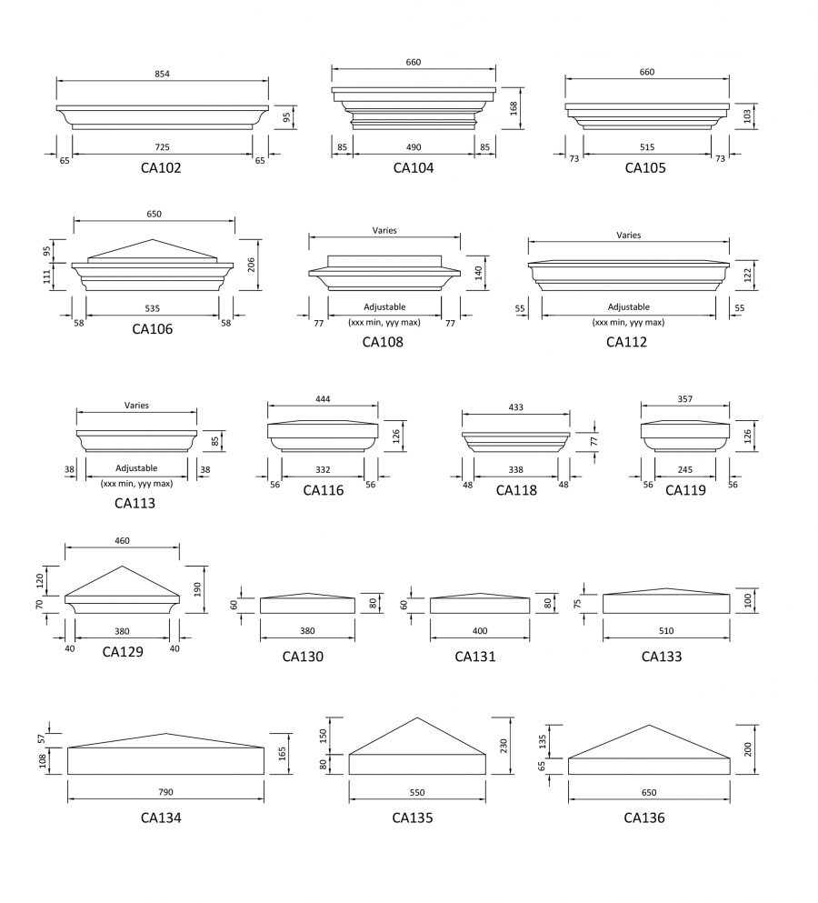 architectural drawings of all types of gate pier capitals by chilstone